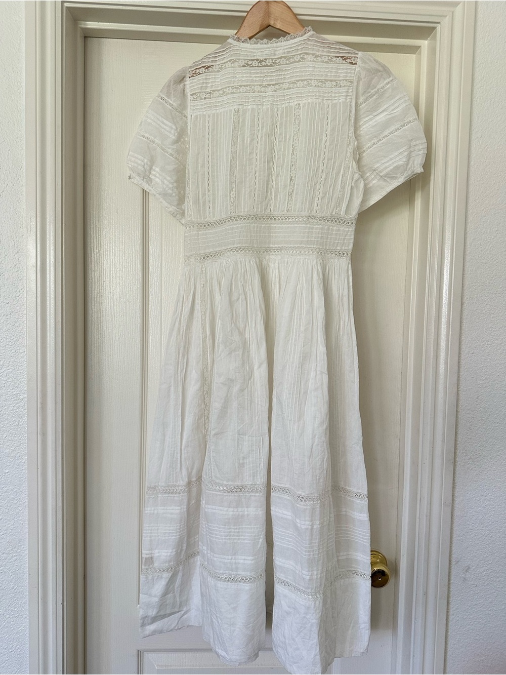 DOÈN White Poplin & Lace Tiered Midi Dress - Small - Picture 5 of 8